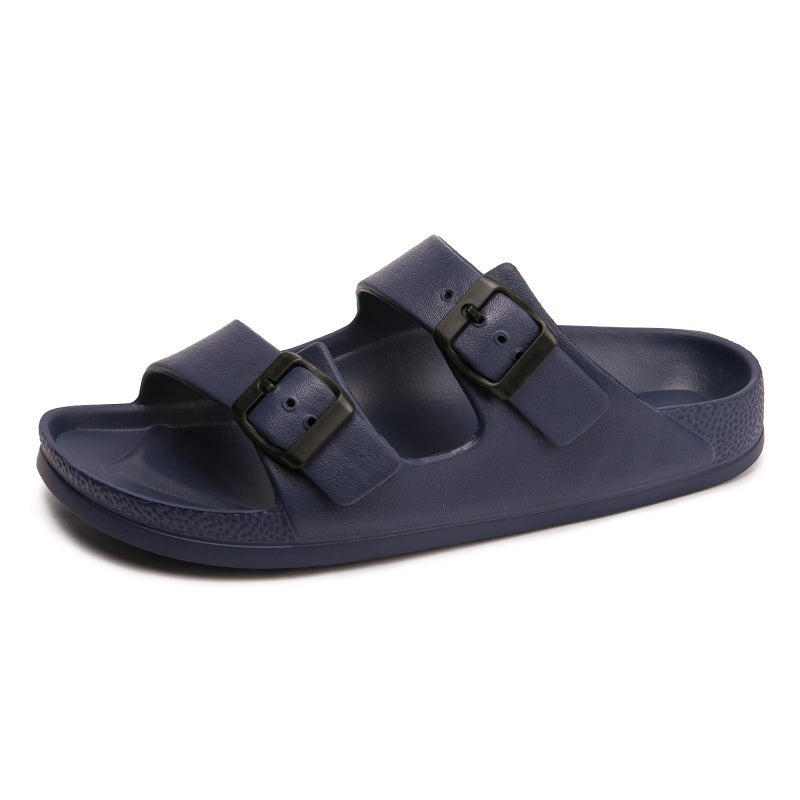 FUNKYMONKEY Women's Comfort Slides, Adjustable Double Buckle with Arch Support EVA Non-Slip Flat Sandals for Vacation & Daily Wear (8 M US-Women, Navy) - Image 1